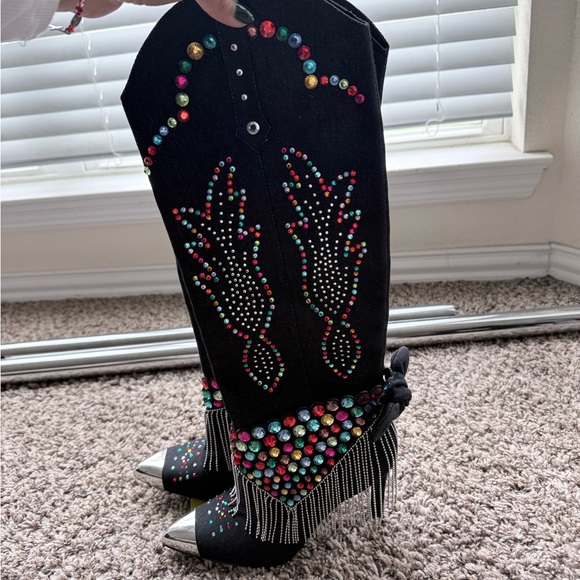 Gianni Bini Blue Jean Boots with Multicolor Accents - Picture 2 of 4